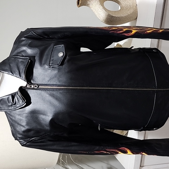 Harley-Davidson Other - Harley-Davidson Mens FLAME II Leather Jacket RIDE FREE SIZE S Flames Black.